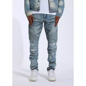 Crysp Denim Men's Skywalker Moto Distressed Rips Skinny Fit Stretch Denim Jeans